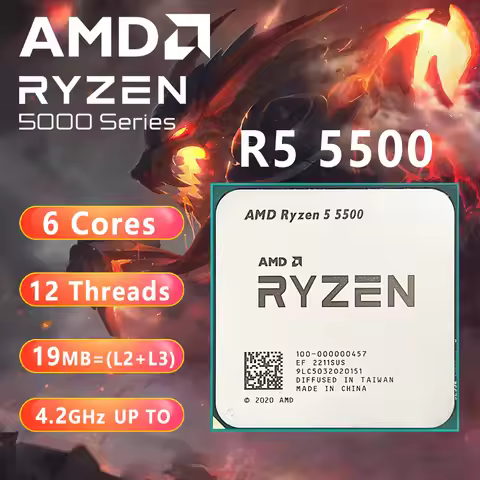 AMD Ryzen 5 5500 R5 5500 3.6 GHz 6-Core 12-Thread CPU Processor 7NM L3=16M 100-000000457 Socket AM4