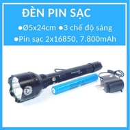 đèn pin chống nước pin dài sạc điện 8800mah 3 đèn siêu sáng + Phụ kiện: Vỏ hộp + Đèn + Pin + Củ sạc.