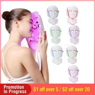 Normal birthﺴ☒﹍7 Color LED Neck Skin Rejuvenation Face Instrument Facial Mask Photon Therapy Anti Acne Wrinkle Beauty