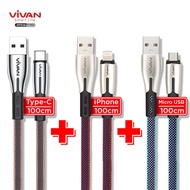 VIVAN USB MicroUSB Data Cable + iphone + Type C Fast Charging 3 Types of BTK Series Cables