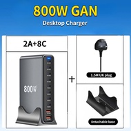 【SG STOCK】800W GaN Fast Charge 3.0 USB-C Charger with 10 Ports 8C2A PD, Portable and Suitable for Ta