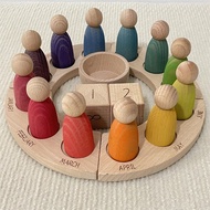 Set A Set A Wooden Perpetual Calendar Peg Dolls Figures Kids Learning Time Toys Open Ended Play Game Year Advent Calendar For Children