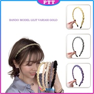 BANDO KOREA WANITA DEWASA SATIN TRANSPARAN LILIT EMAS BANDANA MODEL SPIRAL TALI KEPANG HEADBAND AKSE