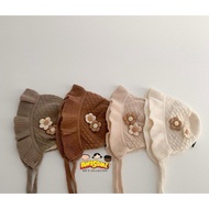 3D Flower Knitted Baby Beanie | Cute Baby Girl Hat | Warm Baby Hat with Strap Baby Hat Girl Baby Bea