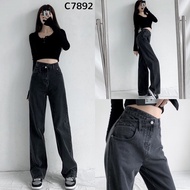 C7892 Ash Black Cross Waist Boyfriend Jeans