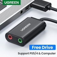 UGREEN USB to Audio Jack Sound Card Adapter with Dual TRS 3-Pole 3.5mm Headphone and Microphone USB to Aux 3.5mm External Audio Converter for Windows Mac Linux PC Laptops Desktops PS5 Headsets