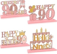 TIHEBAX 90th Birthday Decorations for Women, Rose Gold 90th Birthday Decorations 4PCS Wooden Birthda