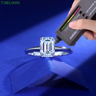 Real Moissanite Ring 3CT Emeralds Cut Diamonds S925 Sterling Silver Ring With GRA Certificate Pass T