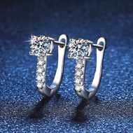 S999 Silver Diamond Earrings Moissanite Women's 1 Carat Classic Four-Claw Earrings Earrings Light Lu