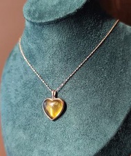 墨西哥藍珀 配 S925銀鍍K玫 心形雙面吊咀項鍊