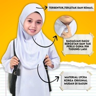 (5Y - 12Y) Tudung Sekolah Budak Lycra Putih Dagu Bergetah Pinless / Hitam Jenis Sarung Size SS - L