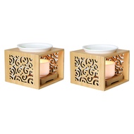 (JGRW) 2X Wooden Bamboo Hollow Fragrance Lamp Oil Furnace Aroma Burner Candle Holder Elegant Attract