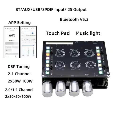 DSP Bluetooth V5.3 Amplifier Board 2.1/2.0/1.1 2x40/50W Subwoofer 100W Module APP Change Name UDisk 