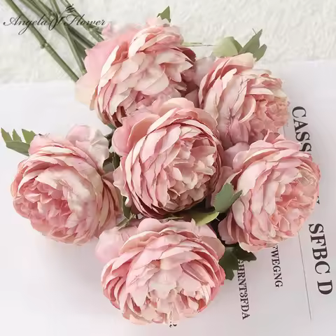 5 PCS Artificial Flower Peony Bouquet Fake Flower Western Rose Tea Rose Wedding Flower Wall Accessor