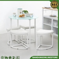 Set Meja Makan Kaca Bulat Modern Minimalis Dengan 4 Bangku Putih Informa Zeus Set Dining Table Round