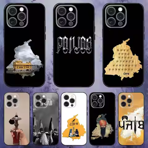 Painting Punjab Map Phone Case For iPhone 17,16,15,14,13,12,Pro,Max,Plus,E,SE4,Air,Mini Black Soft B