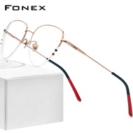 FONEX กรอบแว่นตาไททาเนียมผู้หญิง2023กึ่งไม่มีขอบแว่นตาตาแมวขนาดใหญ่ F85743แบรนด์แว่นตาแว่นสายตาที่มีชื่อเสียง