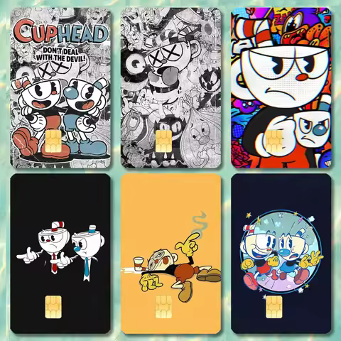 C-CupheadS Retro Stickers Cartoon Credit Card Visa Debit Bank Charge Card Bus Metro Waterproof Stick