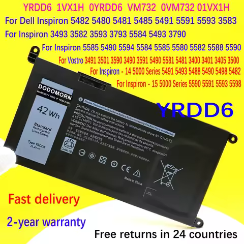 New YRDD6 Battery For Dell Vostro 3491 3501 3590 3490 3591 5490 5581 5481 3400 3401 3405 3500 Latitu