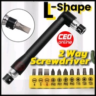 CEO 🇲🇾 L-Shape Screwdriver Bit Two Way 1/4 Inch Hex Socket Torque Wrench Double Head Hand Tool Wrenc