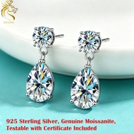 2Ct * 2 Real Moissanite Earrings 925 Sterling Silver Pass Diamond Tester GRA Certified D Color Dropl