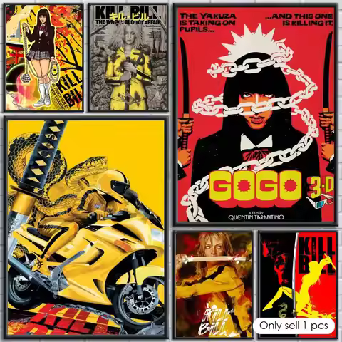 1pc Classic Movie Kill Bill Poster Self Adhesive Wall Sticker Wall Art Decor Peel and Stick for Livi