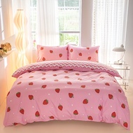 3pcs/set Small Strawberry Print Duvet Cover Set(1 Duvet Cover & 2 Pillowcase）Soft And Skin-Friendly 