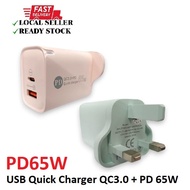 PD65W USB Quick Charger QC3.0 + PD 65W 5V 3A/5V 5A/12V 5A/20V 6A(max)