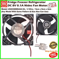 Universal Nidec Fridge Freezer Refrigerator Fan Motor DC 8V 0.1A (9 cm x 9 cm) 2 Wire U92C08MS2A3-51