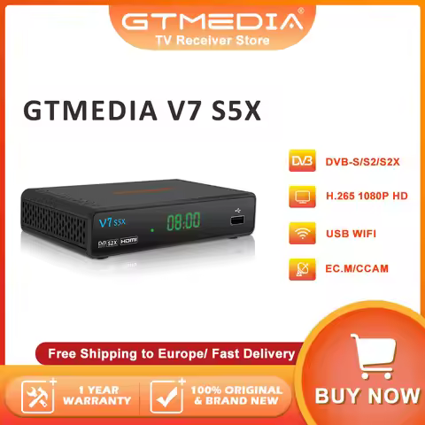 GTMEDIA V7 S5X Satellite TV Receiver DVB S2X S2 S H.265 1080P HD Decoder USB WIFI BISS auto roll Ful