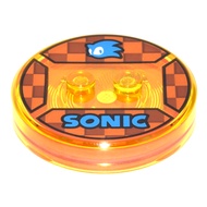 Brick2cube Part-Dimensions Toy Tag 4 x 4 x 2/3 with 2 Studs and Trans-Orange Bottom with Blue Sonic 