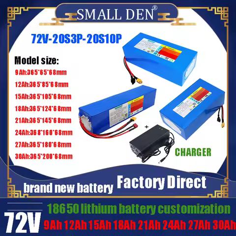 72V 30Ah 27Ah 24Ah 21Ah 18Ah 15Ah 12Ah 9Ah 18650 lithium battery pack with built-in BMS DIY for powe