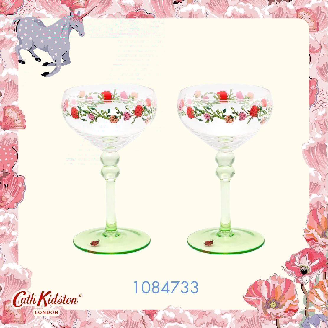 Bộ 2 ly/Set of 2 Coupe Glasses - Roses and Beetle