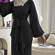 Ramadan Dubai Fashion Abaya 2-piece set maxi dress Islam Arab plain color Jubah Party robe Women Wea