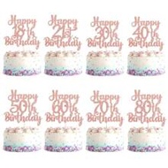 1pc Rose Gold Happy 18th/21st/30th/40th/50th/60th/70th/80th Birthday Cake Topper, Suitable For Birth