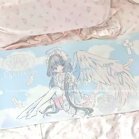 Aqua Blue Angel Girl PU Leather Desk Mat | Japanese-style Waterproof Non-Slip Mouse Pad, Original Cu
