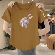 Womens short T-shirt 2024 summer new print slimming fashion loose casual letter top