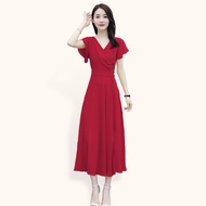 Midi Dress lengan pendek sifon Gaya Korea terbaru - Jfashion Dyah