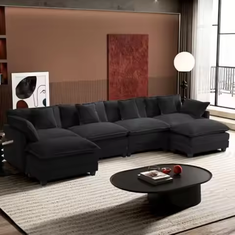 U-Shaped Modern Sofa 146 Modular Sectional Cloud Couch with 2 Ottoman 6-Seat Chenille Deep Seat Sofa