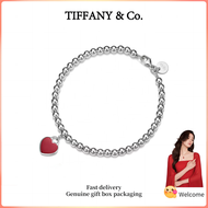 (New) Womens Fashion Bracelet s925 sterling silver Heart Tag Red Mini Heart Bead Bracelet with Diamo