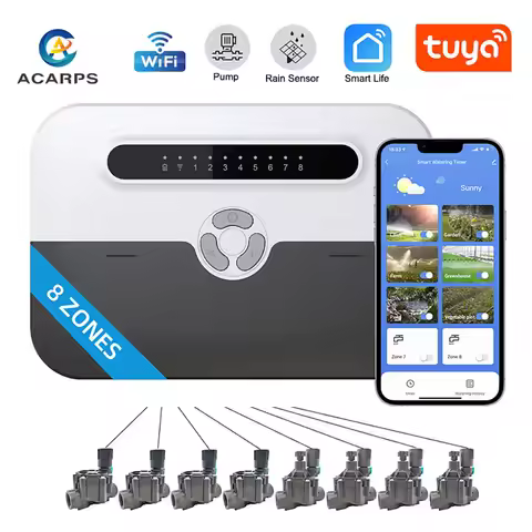 WiFi 8 Zone Smart Sprinkler Controller, Supports Rain Sensor Pump Control, Irrigation System, Works 