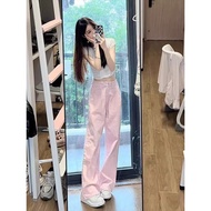 3323 People Collection Pink High Waist Jeans Women 2025 Spring Autumn Loose Straight-Leg Pants Desig