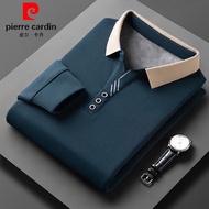 K-J Pierre Cardin（pierre cardin）Autumn and Winter Fleece-lined Long SleeveTT-shirt Men's Middle-Aged Polo Solid Color Bu
