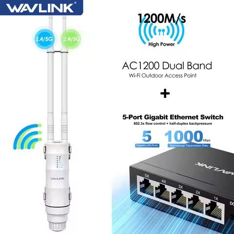 WAVLINK AC1200 Outdoor AP Router 2.4G/5G Dual Band Long Range Signal Extender Amplifier Wireless WiF