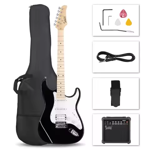 Full Size 39" GST Electric Guitar with 20W Amp, Carry Bag,Strap Black