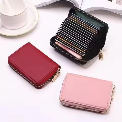 1Pcs PU Leather ID Credit Bank Name Business Card Holder Case Women Zipper Coin Purse Money Bag Chan