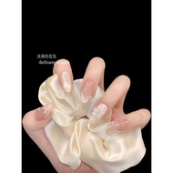 {Glutinous Grumble} Handmade Wearing Nails Summer Fresh White Medium Long French Gentle Ice Flower M
