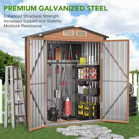 5x3 Ft Outdoor Storage Shed Metal Steel Garden Tool House Utility Building with Lockable Door Vertic