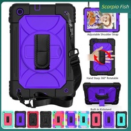 Samsung Galaxy Tab A7 10.4 T500/T505 Hard PC Soft Silicone Handle Stand Rugged Bumper Heavy Duty Shockproof Built in Shoulder Strap Tablet Case Cover