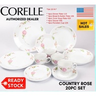 (Ready Stock) Corelle Country Rose Dinner Set 20pc Dinnerware Set 16 pc, Country Rose Corelle Square Set 6Pc